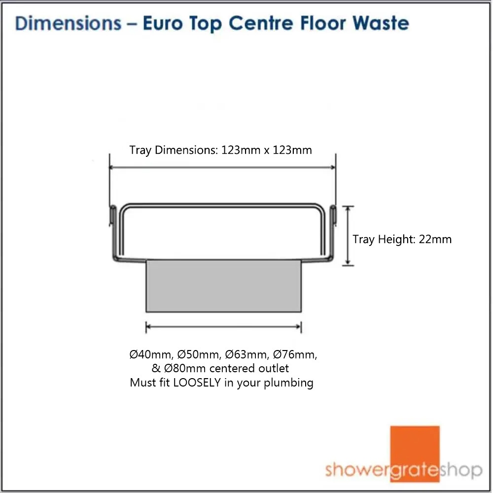 Euro Top Centre Floor Waste Dimensions