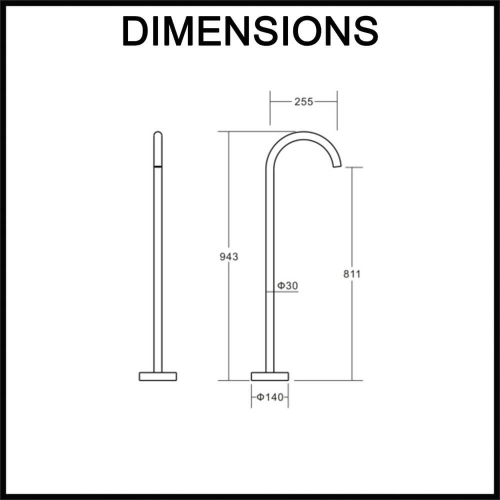AQUAZZONE Floor Mount Bath Filler - Gooseneck - Brushed Nickel Dimensions