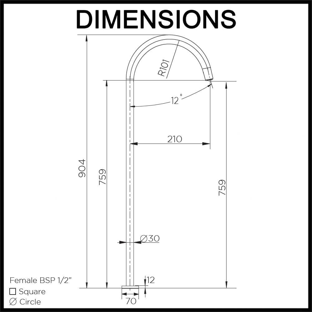 Meir round brass freestanding bath spout dimensions guide
