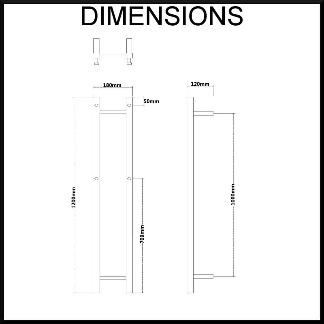 Hotwire - Heated Towel Rail - Double Vertical Square Bar Dimensions