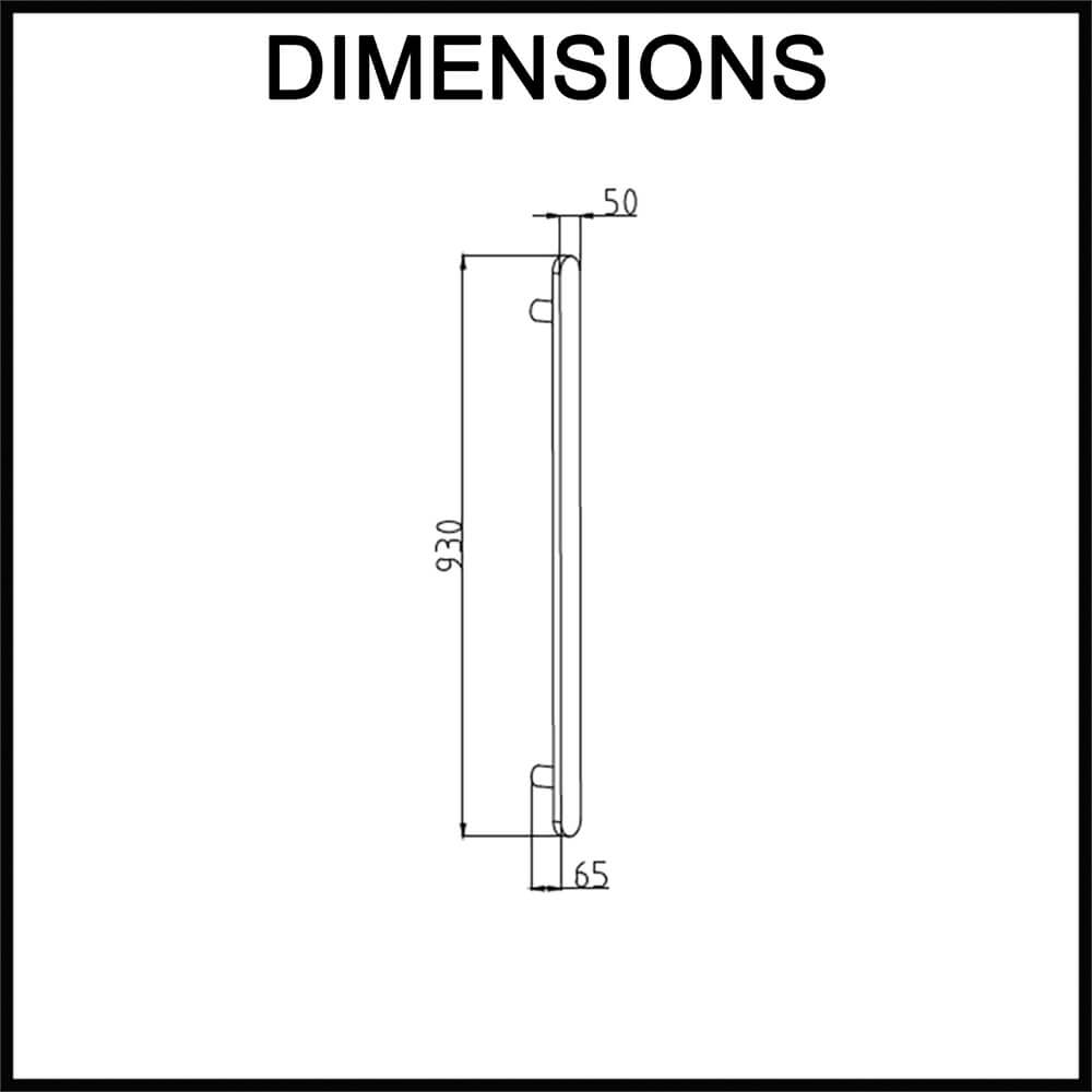 Radiant FVTR930 Vertical Heated Towel Rail - 50 x 930mm - Dimensions