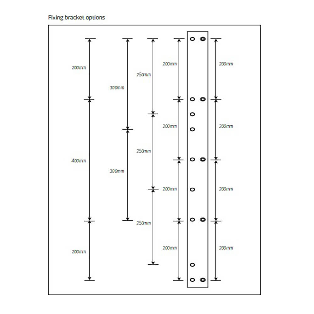 Optional Installation Kit - Wall Bracket Dimensions and Rail Mounting Spacing