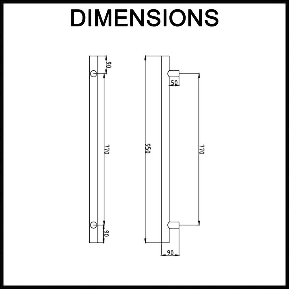 Radiant VTR-950 Heated Towel Rail Dimensions