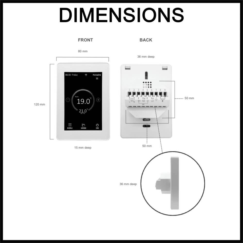 HWGTS1 Touch Screen Control Panel Dimensions