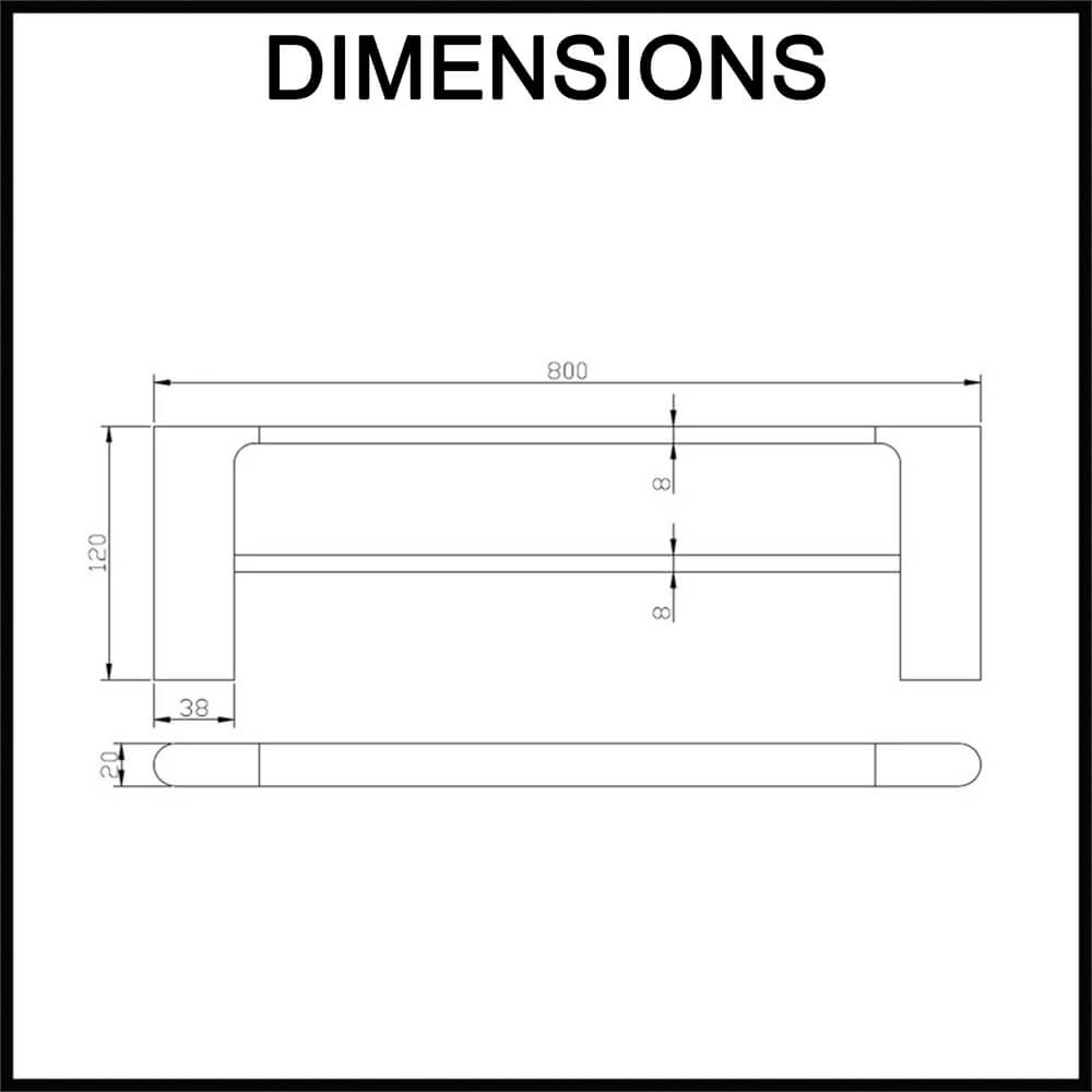 Norico Bellino Double Towel Rail - 800mm - Dimensions