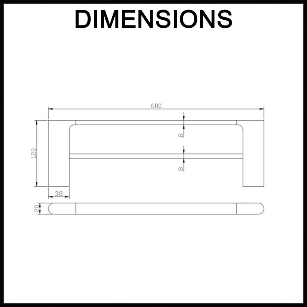 Norico Bellino Double Towel Rail - 600mm - Dimensions