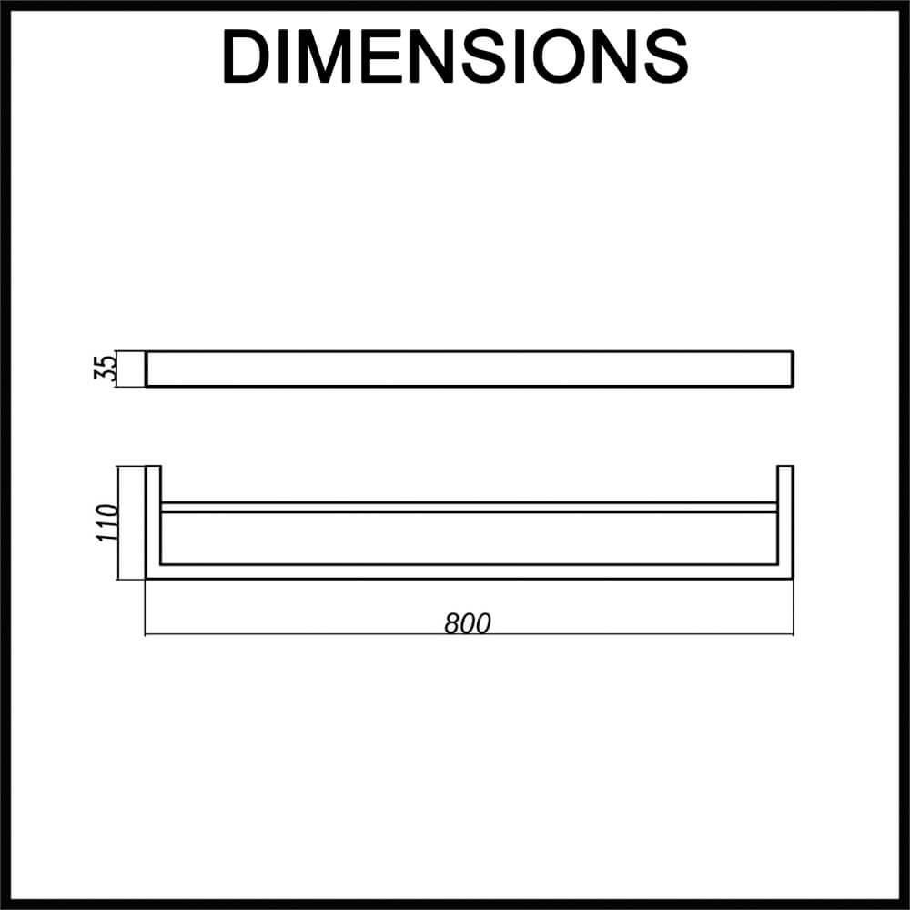 Cavallo Square Double Towel Rail 800mm - Dimensions