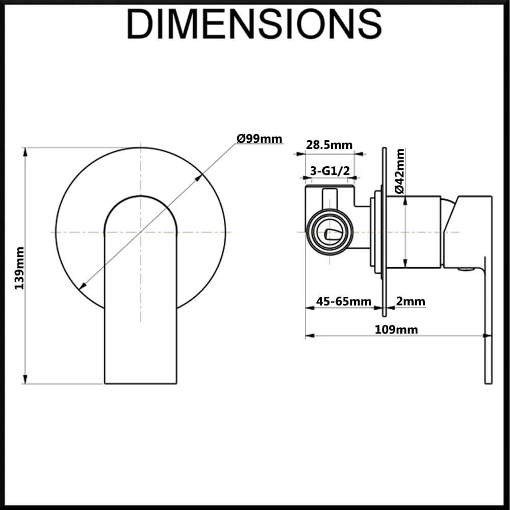 Prato Wall Mounted Bath and Shower Mixer Dimensions