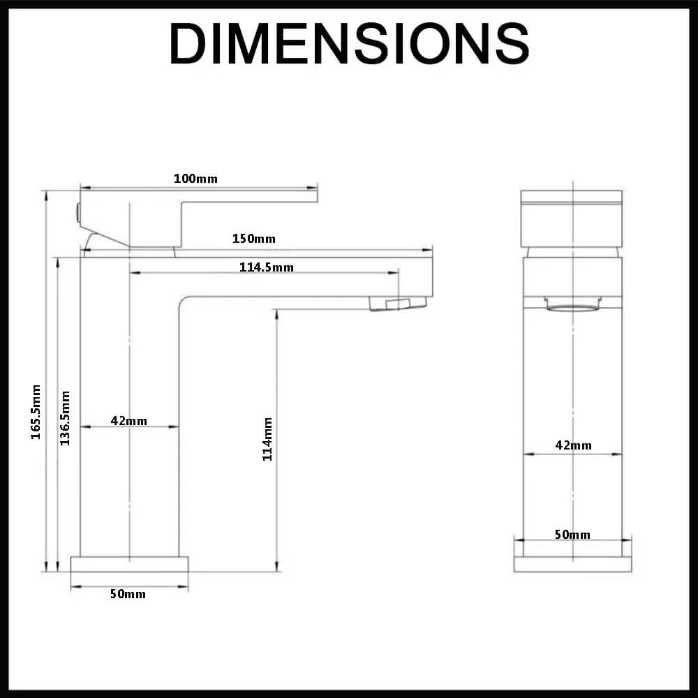 Blaze Basin Mixer Tap Dimensions