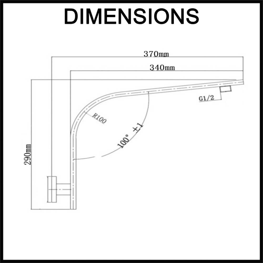 Cavallo Gooseneck Wall Mounted Shower Arm - Dimensions