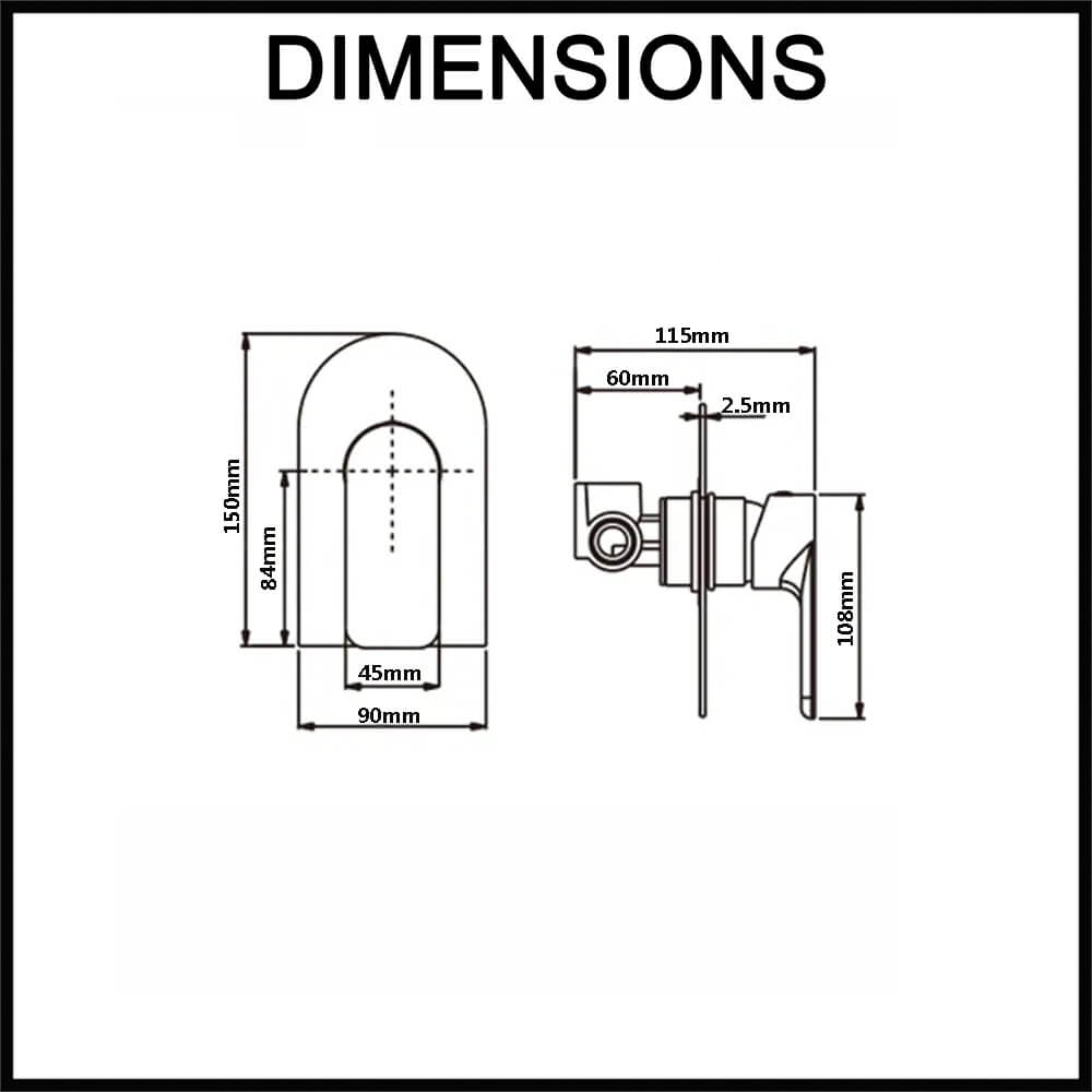 Persano Solid Brass Wall Mixer Dimensions