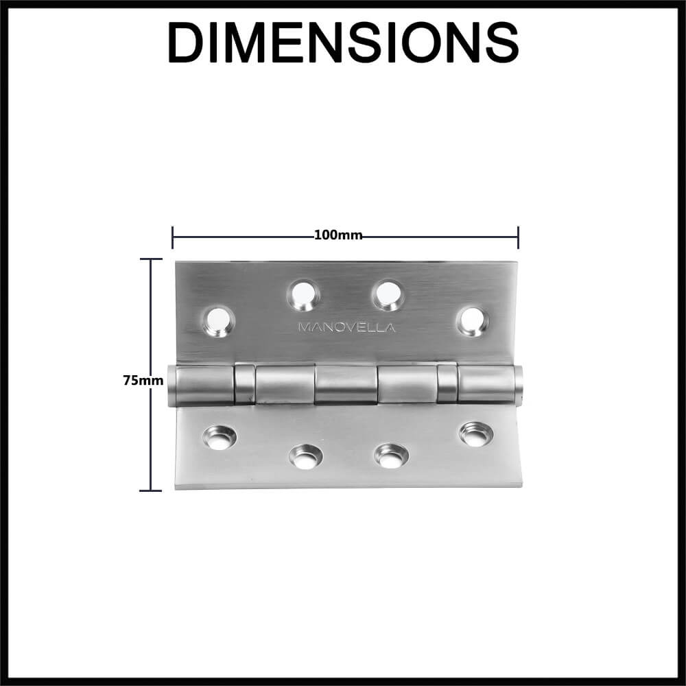Manovella Ball Bearing Hinge (Pair) - 100mm x 75mm - Satin Brass Dimensions