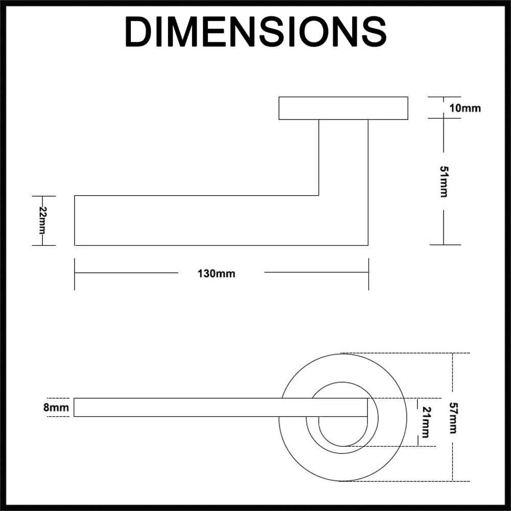 Hamilton Passage Door Lever Handle with Round Rose Dimensions Guide