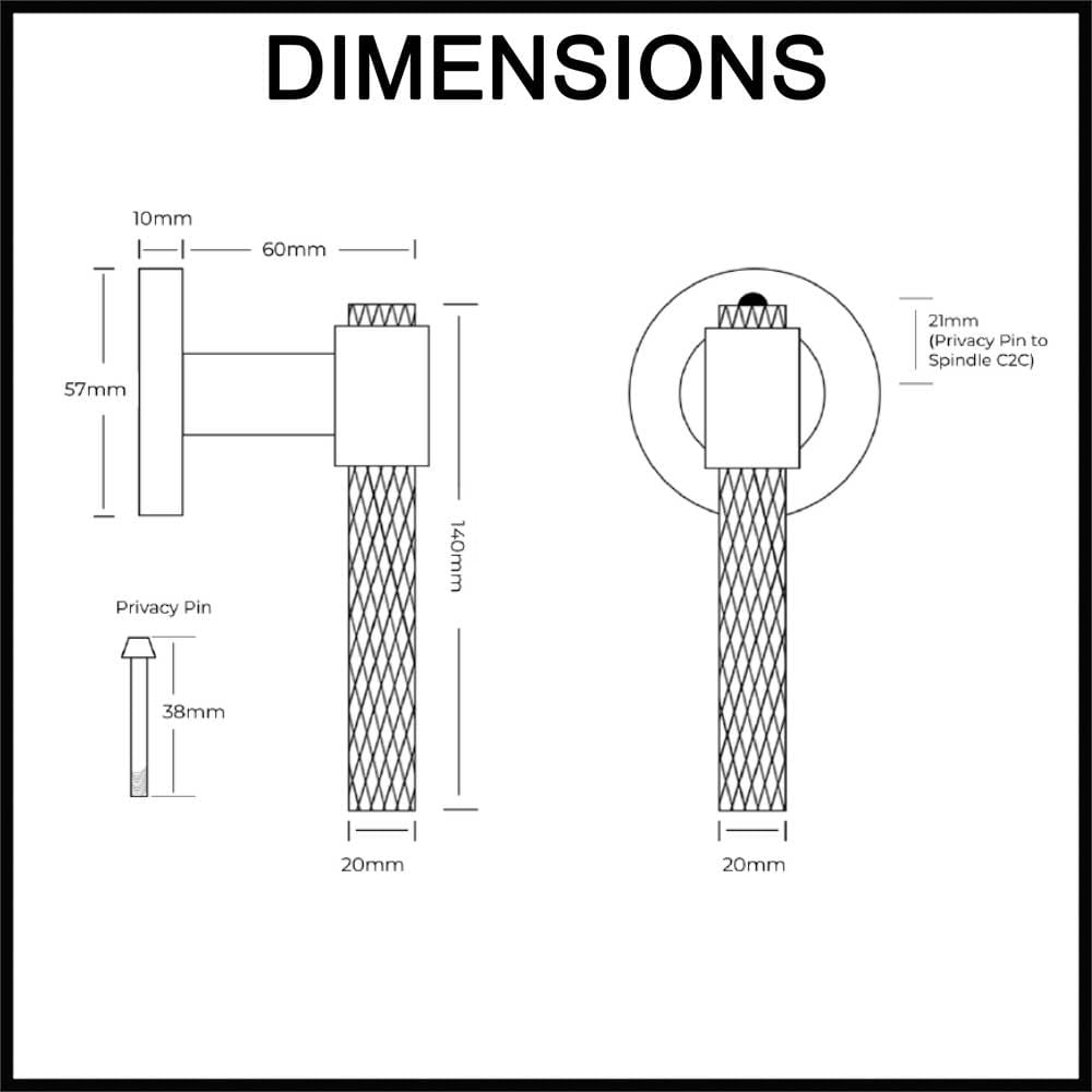Rosedale Privacy Door Lever Handle with Round Rose Dimensions Guide