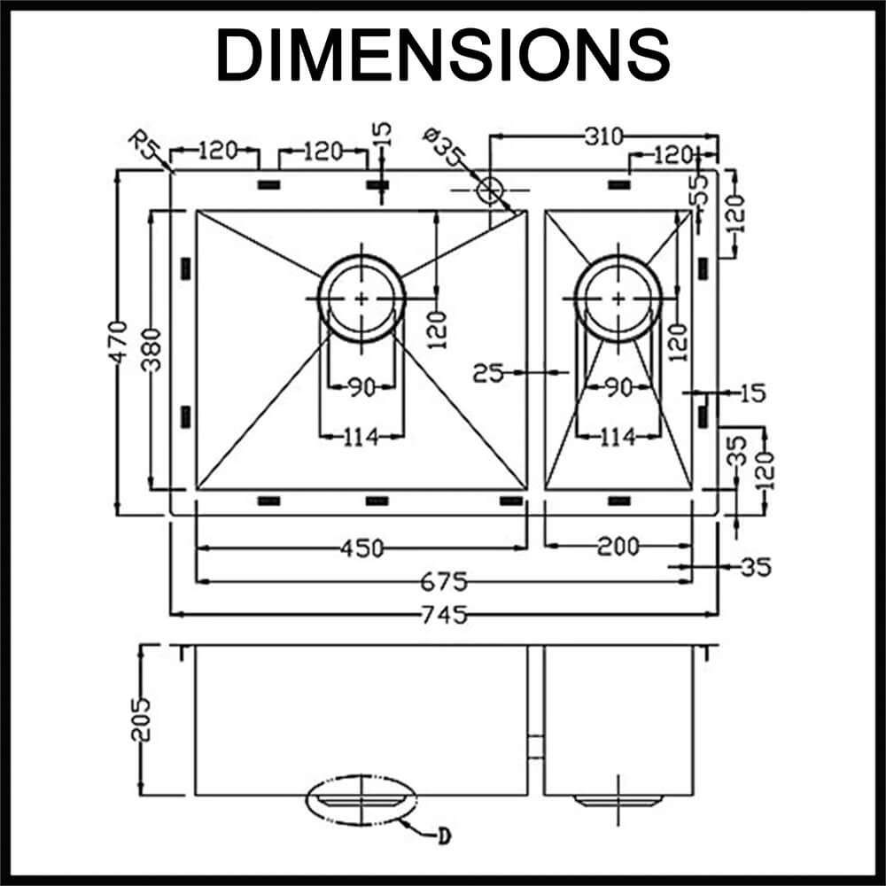 stainless steel double bowl dimensions jmx12