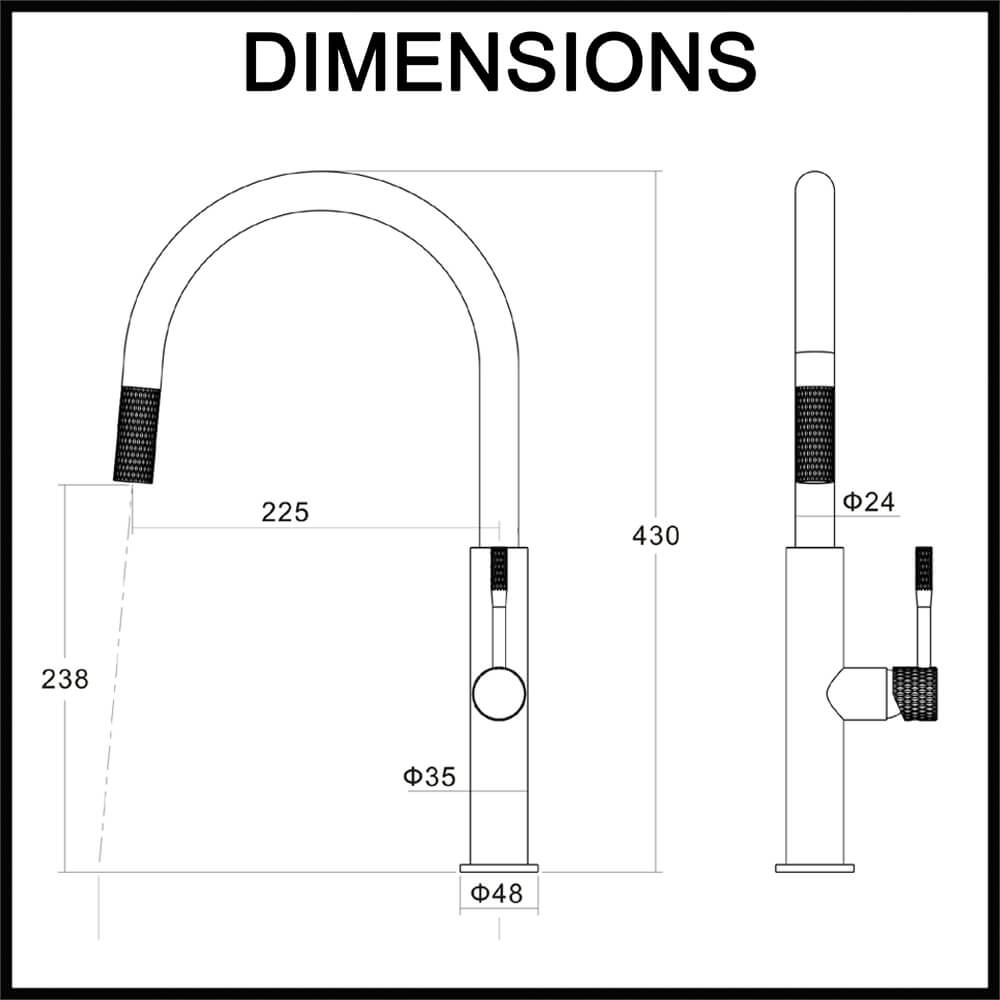alder tapware riva kitchen taps dimensions