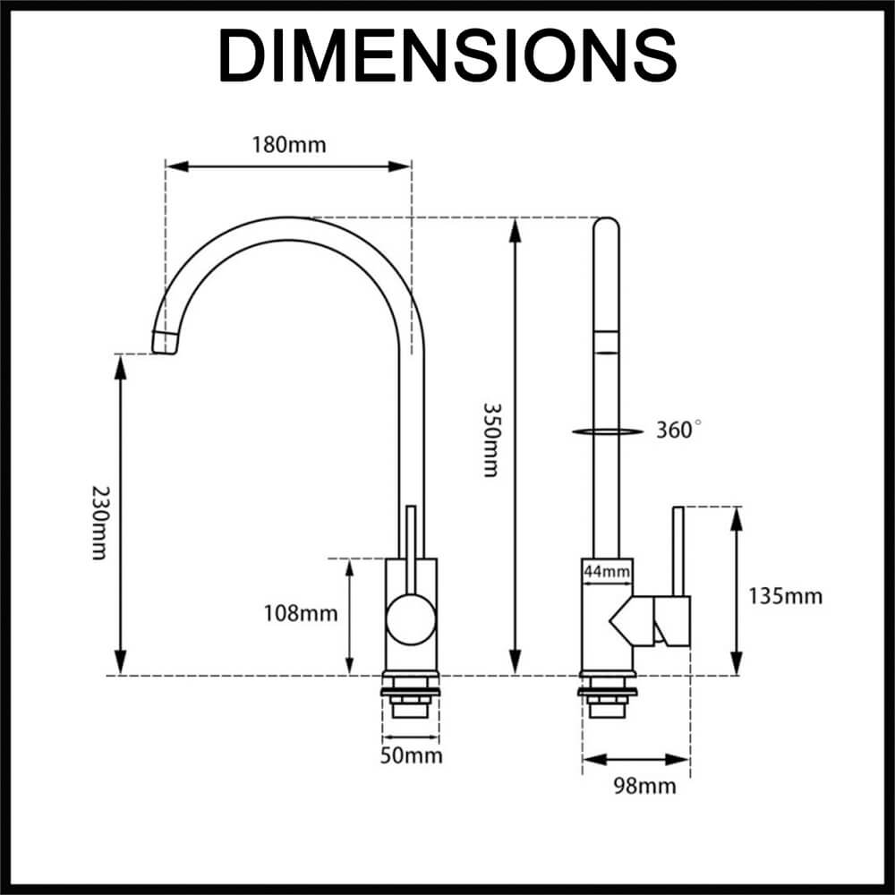 Round Standard Kitchen Mixer Tap Dimensions