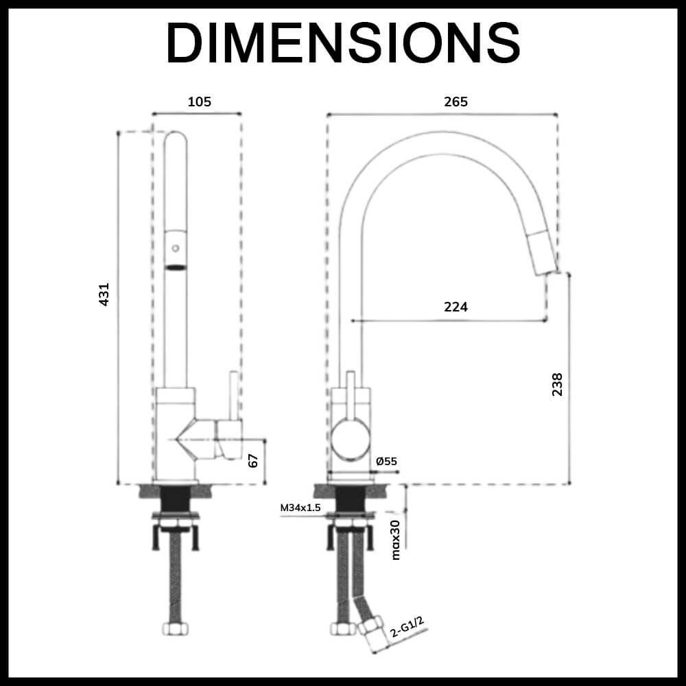 kitchen mixer with extendable pull out nozzle spray
