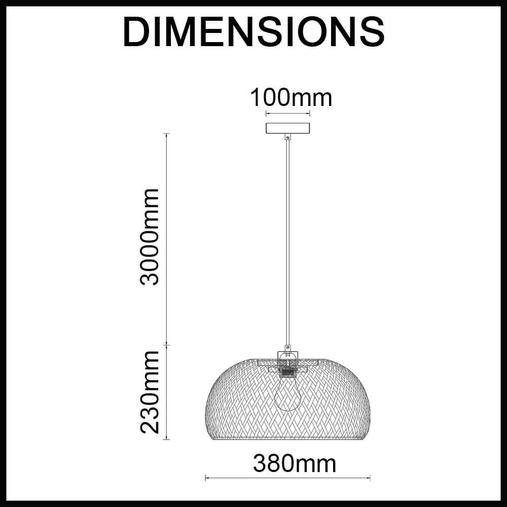 Canasta 380mm bamboo dome pendant light dimensions guide