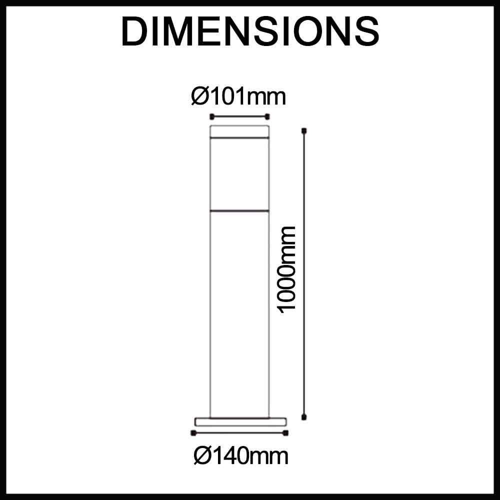 Elanora Stainless Steel Round Bollard Path Light - 240V E27 - 1000mm - IP44