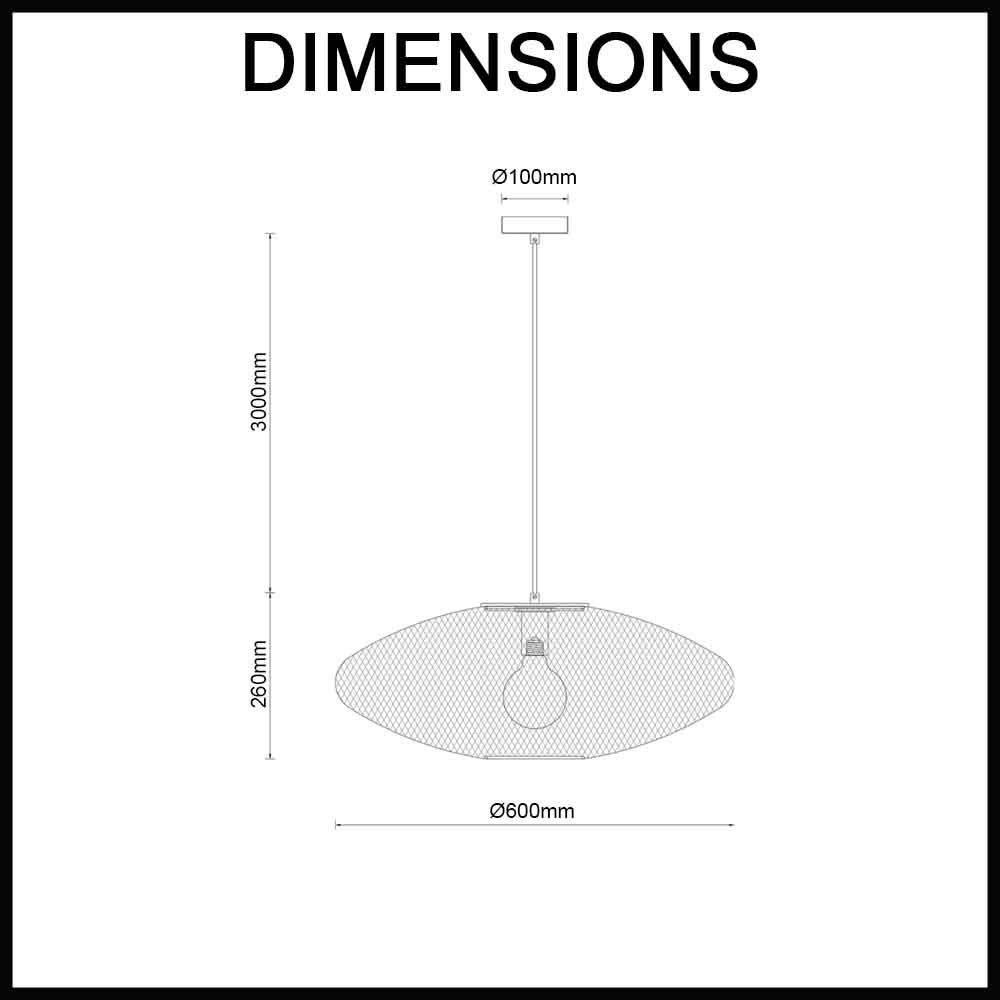 Golpe Interior Pendant Light - Oval Stainless Steel - 600mm - Black