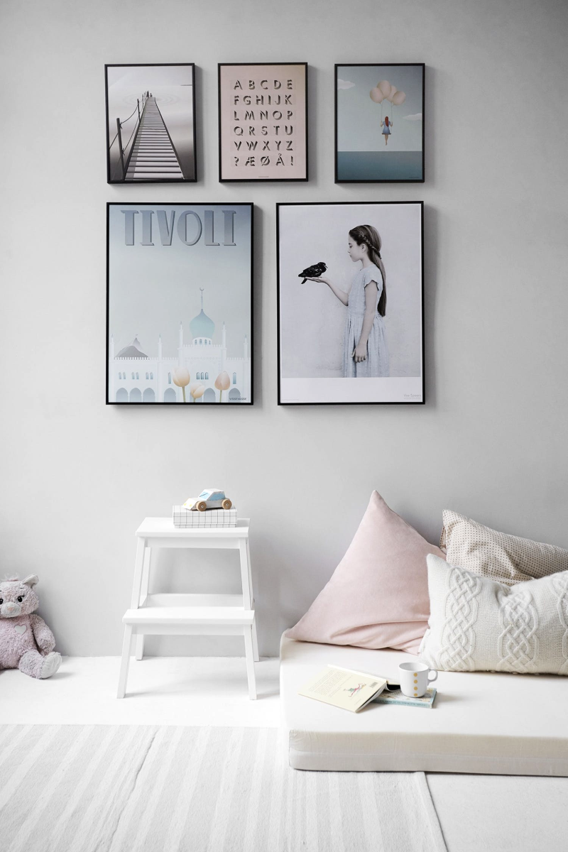 room with framed wall decors